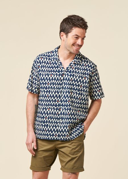 Chemise en coton bio et ecovero | multicolore "sunset aloha shirt navy" - Brava Fabrics
