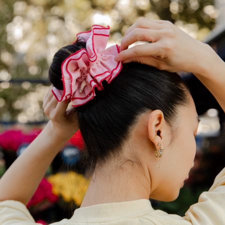 Maxi chouchou en matière upcyclée | carreaux rose / blanc - Chou²