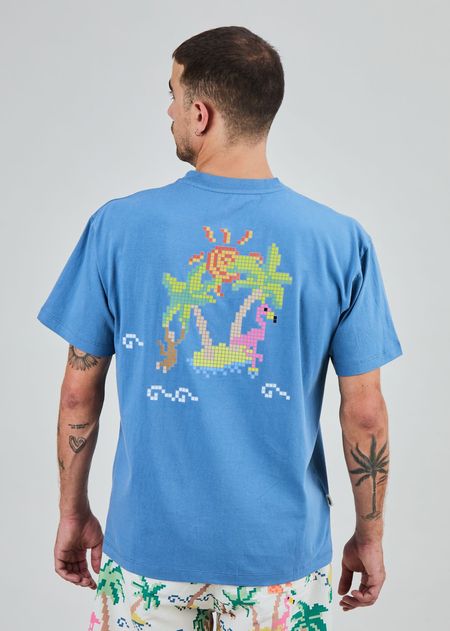 T-shirt en coton bio | bleu "Tropical pixel 404 oversize t-shirt blue" - Brava Fabrics