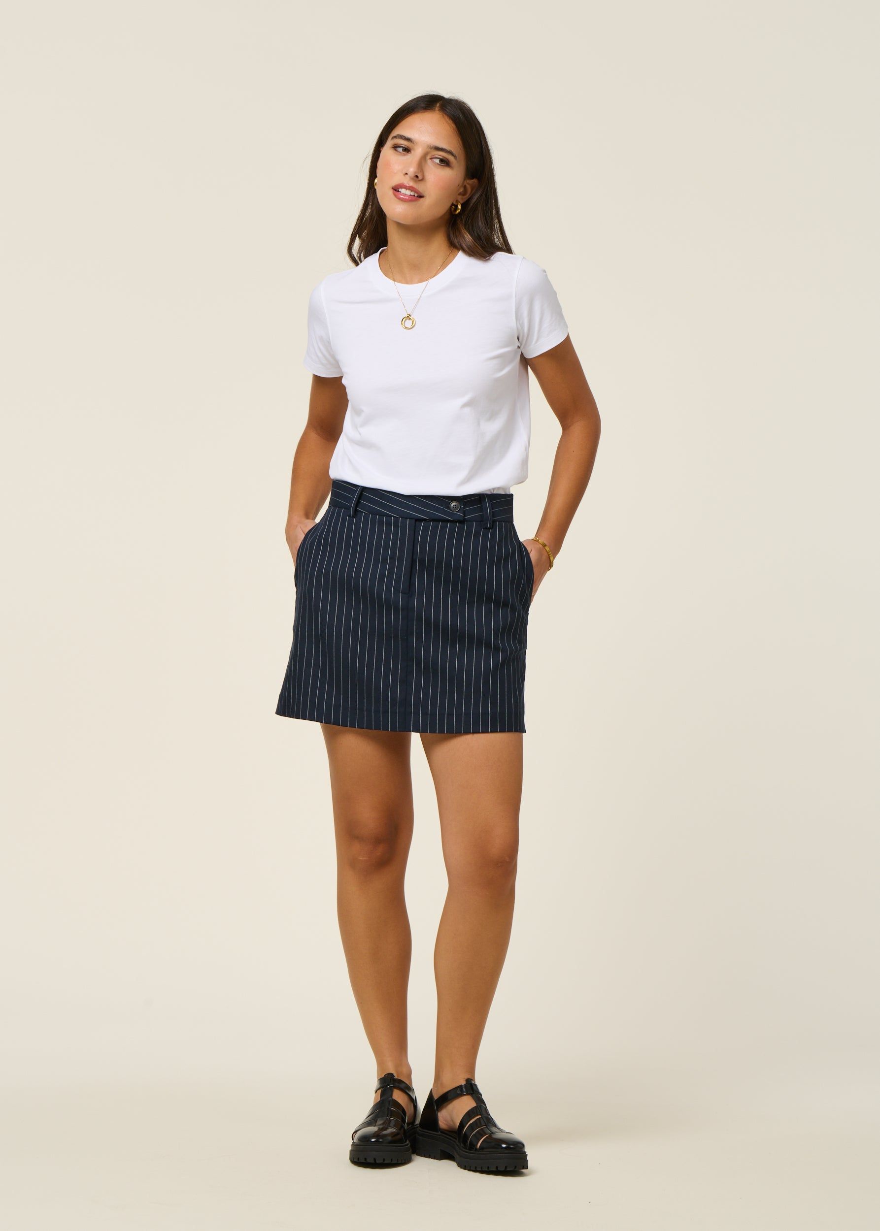 Rock aus Bio-Baumwolle | Marineblau gestreift "pinstripe mini skirt - night sky-white", Armedangels, Foto 6