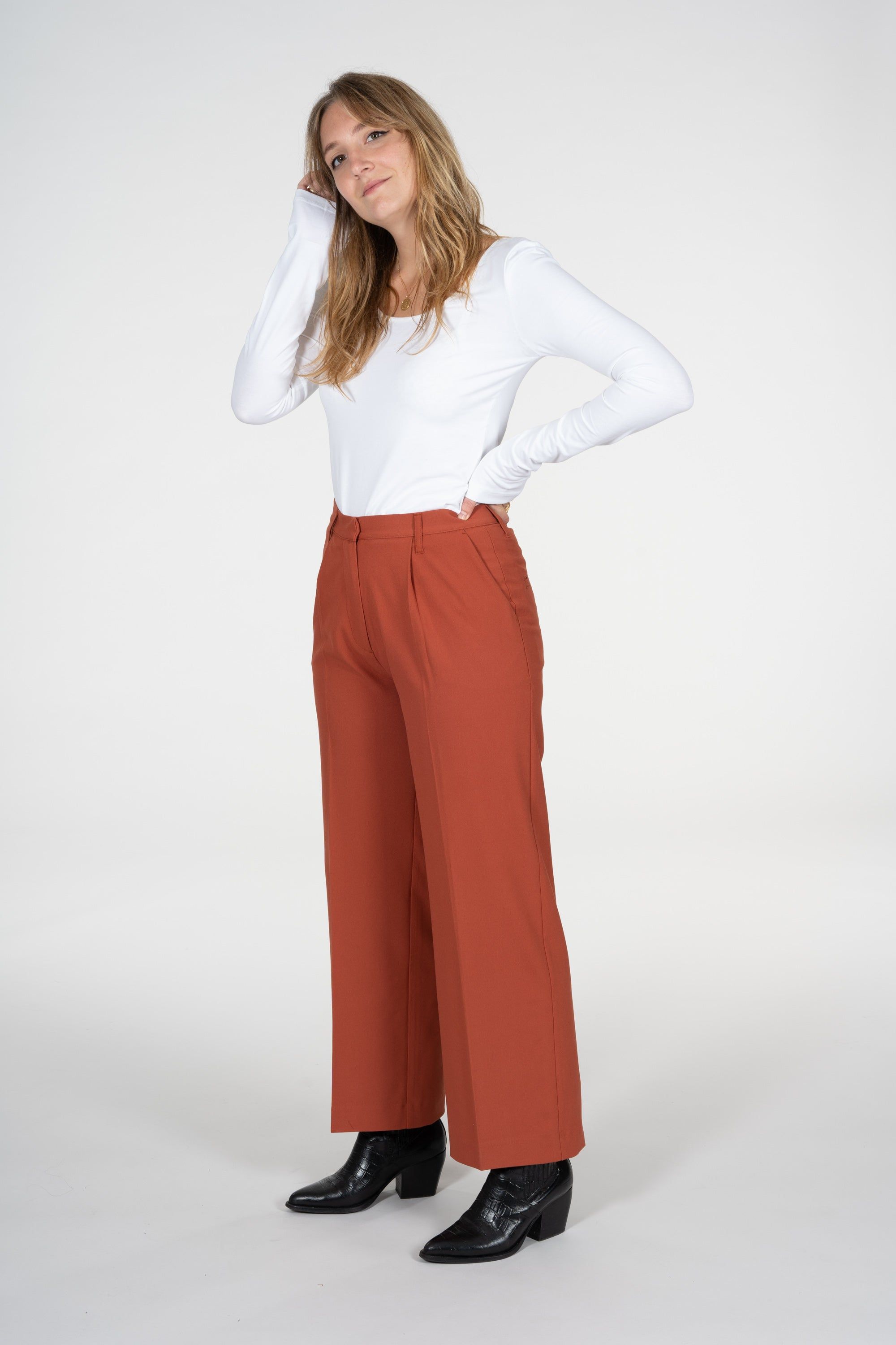 Pantalon large orange en matière recyclée et ecovero - posey, Knowledge Cotton Apparel, photo 3