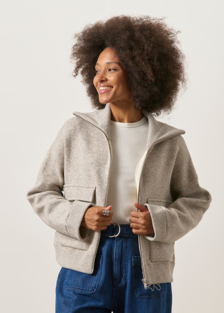 Veste en laine et coton bio | gris "cotton-wool knit jacket - dark honey melange"