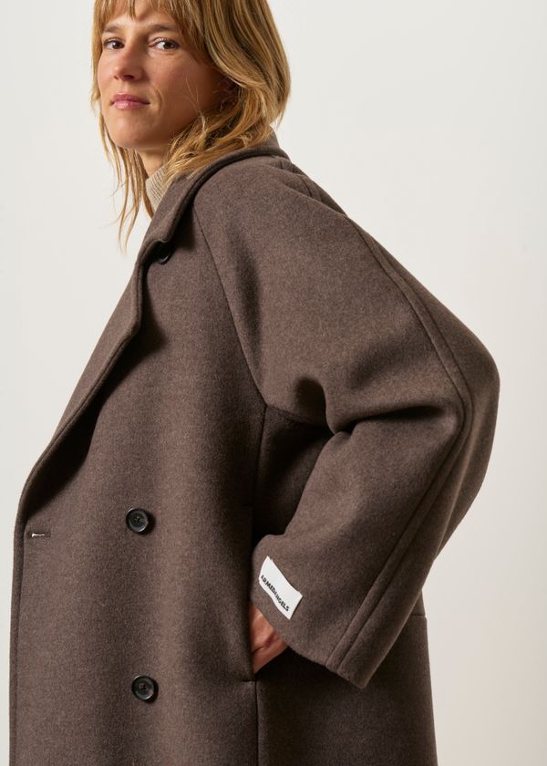 Manteau long en laine recyclée | marron "Wool double-breasted coat - claystone-melange", Armedangels