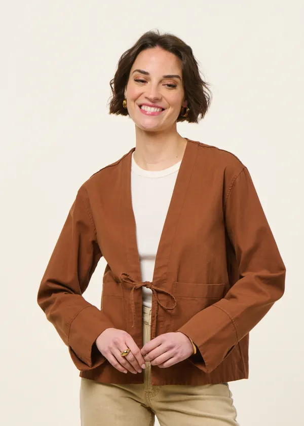 Veste légère en coton bio | marron "Kimono jacket organic cotton - hazel brown", Rotholz