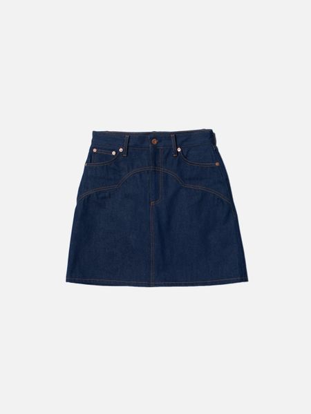 Jupe courte en jean brut en coton bio - molly skirt 70's blue denim