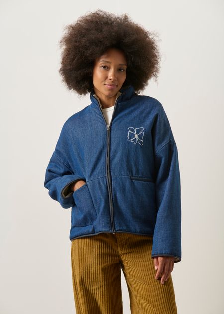 Veste denim en coton bio doublée polaire en matière recyclée | "sarclée"