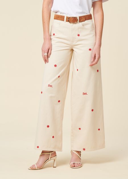 Weite Jeans aus Bio-Baumwolle | Ecru "sol chain hedda pants", Thinking Mu, Foto 3