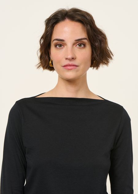 T-shirt manches longues col bateau en tencel | noir "boat neck longsleeve - black" - Armedangels
