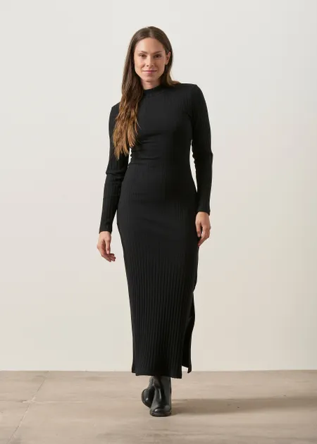 Robe longue côtelé en coton bio | noir "Thelma", WeDressFair