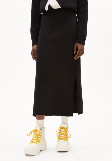 Jupe longue noire en coton et laine bio - svadaa black