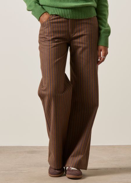 Pantalon droit en coton bio | marron "Albin stripes kettan pants - multicolor" - Thinking Mu