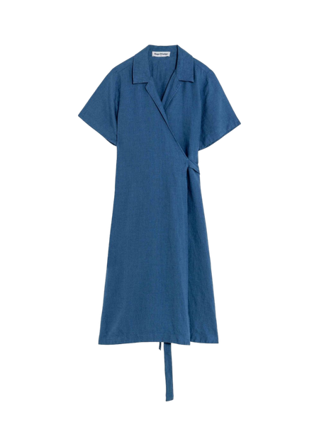 Robe portefeuille en lin | bleu "thyra dark blue"
