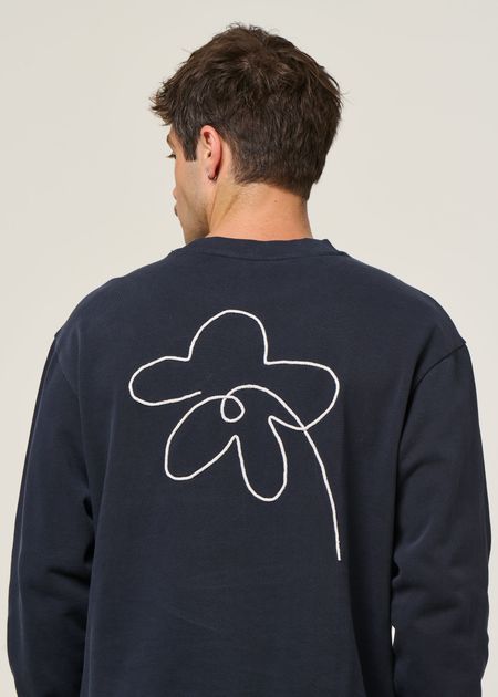 Besticktes Sweatshirt aus Bio-Baumwolle | Blau "flower rope navy leon sweatshirt - blue", Thinking Mu, Foto 4