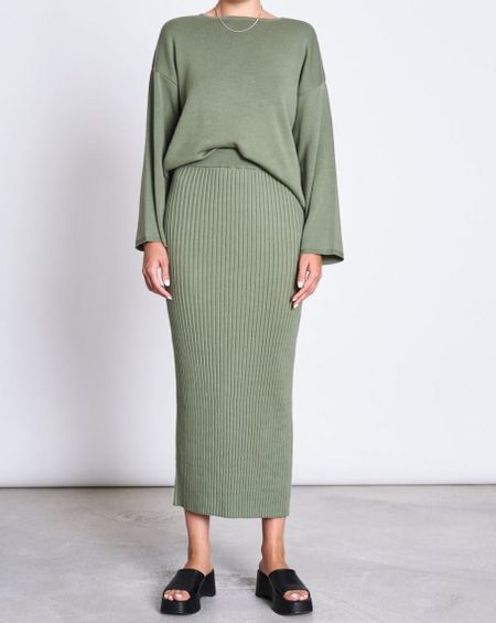 Jupe longue côtelée en coton bio | vert "ebba sea spray"