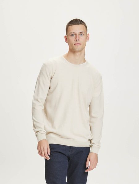 Pull col rond beige en laine mérinos biologique - forrest o-neck