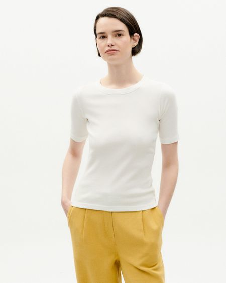 T-shirt côtelé manches courtes en coton bio | blanc "white dakota rib top"
