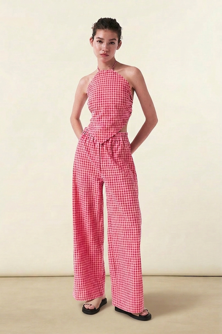 Top aus Bio-Baumwolle und recyceltem Material | Vichy Rosa Rot "Crush backless top - vichy red pink", AMT Studio, Foto 4