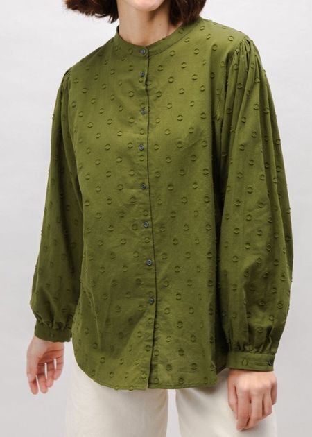 Chemise en coton biologique | vert "polka dot romantic cotton blouse green - green"