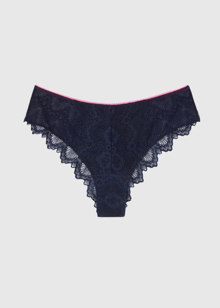 Spitzenslip aus recycelten Materialien | Marineblau "lace cheeky - navy/neon pink", Understatement, Foto 1
