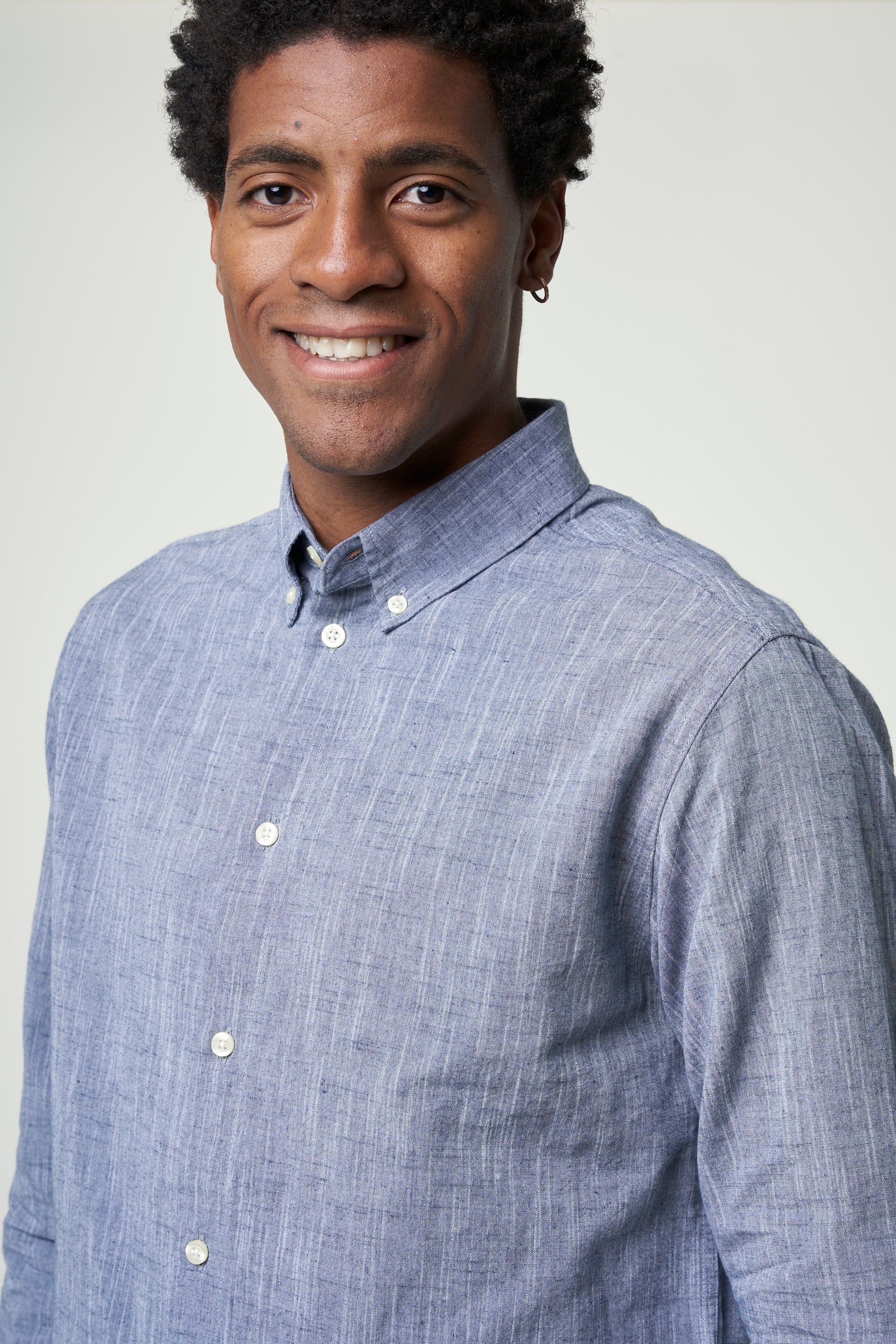 Chemise bleu chiné en coton et lin bio - custom fit linen total eclipse, Knowledge Cotton Apparel, photo 3