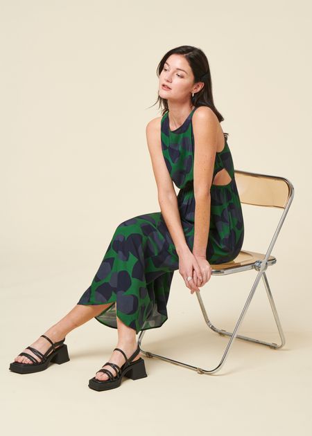 Robe en ecovero | multicolore "leaf dark kin dress - multicolor"