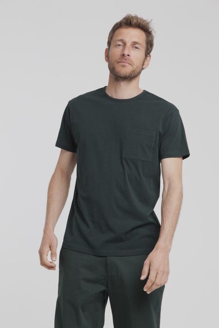 T-shirt uni vert forêt  avec poche en coton bio