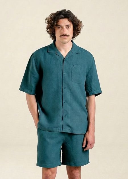 Chemise manches courtes en lin | bleu canard "Shirt marstrand linen mediterranea green" - Dedicated