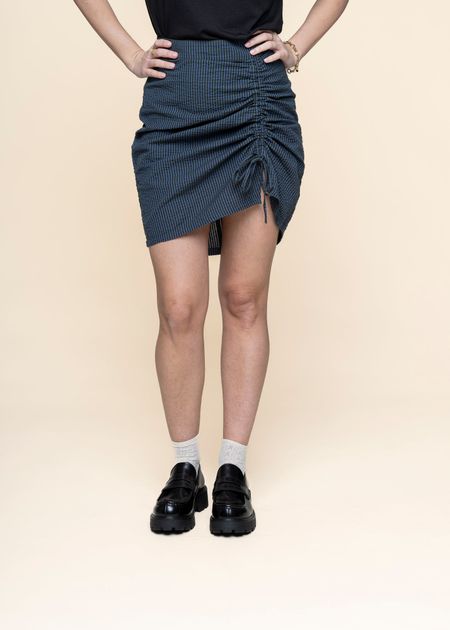 Jupe plissée en coton bio | vert "bottle green checks seersucker rachel skirt", Thinking Mu, photo 3