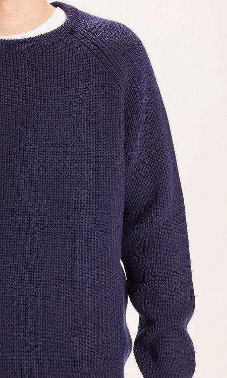 Pull col rond bleu nuit en laine mérinos bio - valley o-neck, Knowledge Cotton Apparel, photo 4