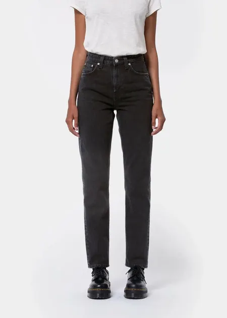 Jean mom en coton bio | noir "Breezy britt friendly black", Nudie Jeans