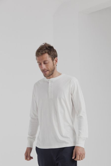 T-shirt manches longues col boutons blanc en coton bio