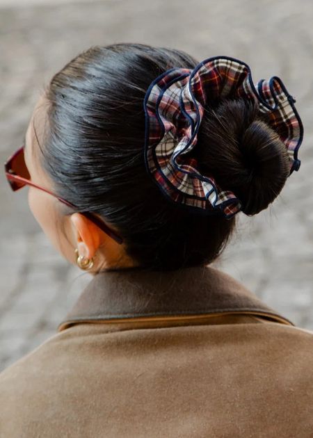 Maxi chouchou en matière upcyclée | tartan rouge - Chou²