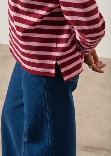 Sweat marinière en coton bio | bordeaux et rose "June" - WeDressFair