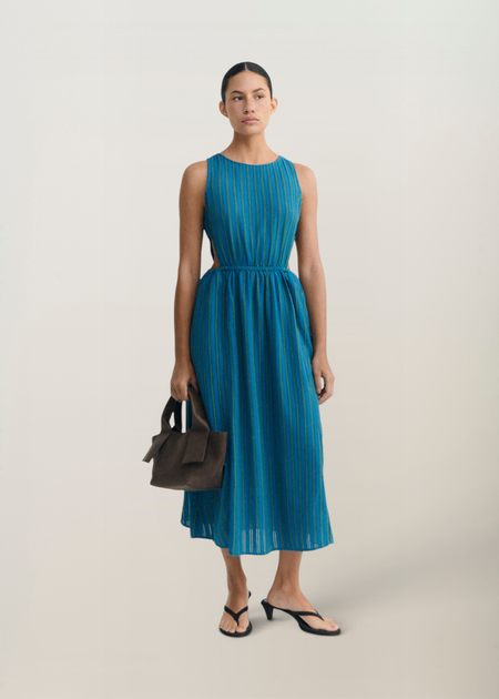 Robe en coton bio | bleu vert rayé "Windsor stripes kin dress"
