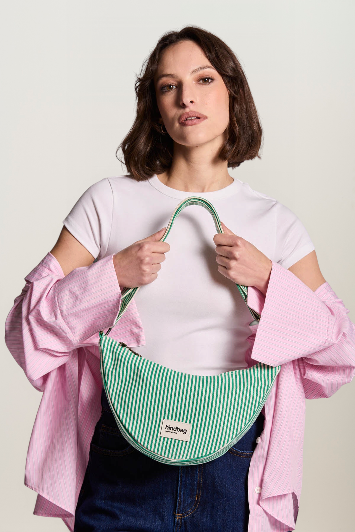 Sac bandoulière en coton bio | rayé vert "andrea rayure vert", Hindbag, photo 2
