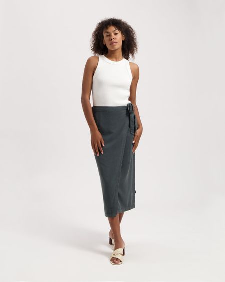 Jupe portefeuille en tencel | gris "hanna tencel wrap skirt hs - woodland gray"