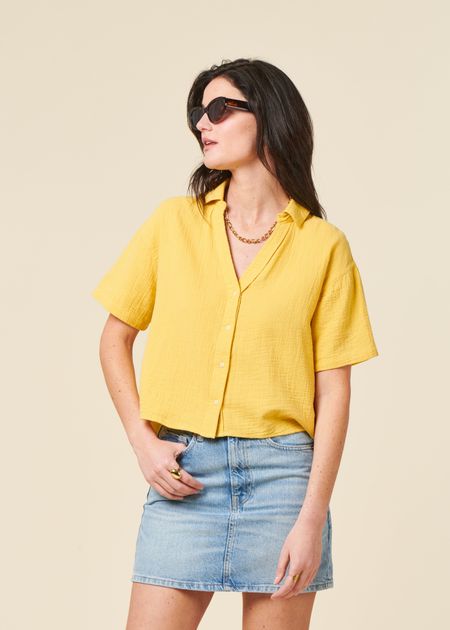 Chemise en coton biologique | jaune "bubble cropped blouse yellow"