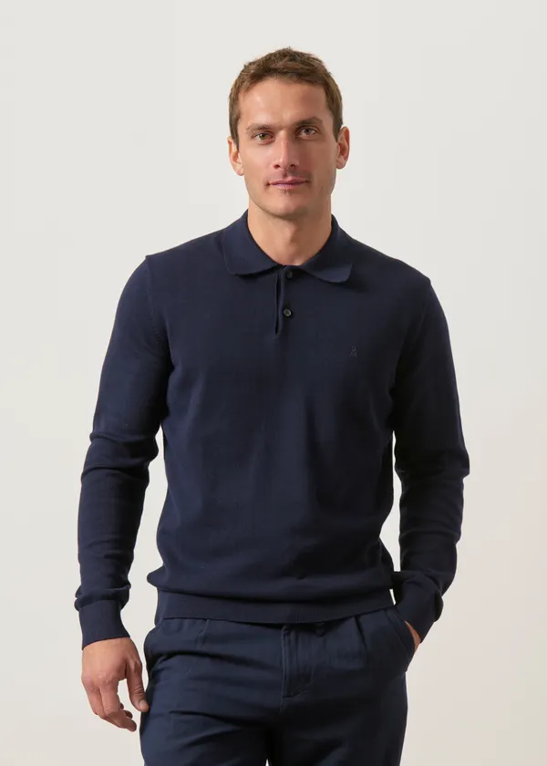 Pull polo en coton bio | marine "Knit longsleeve poloshirt - night sky", Armedangels