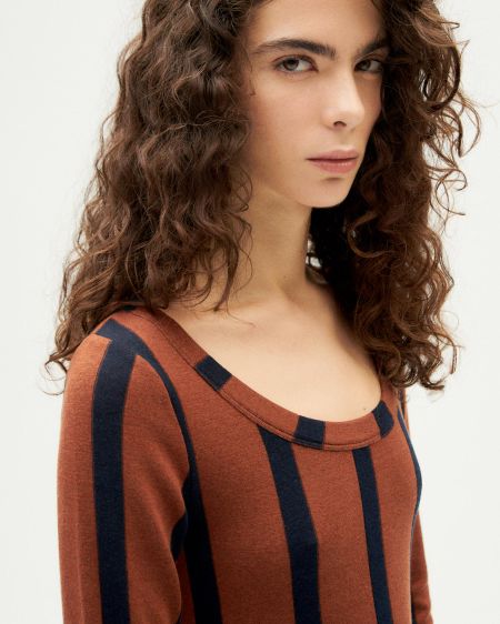 T-shirt manches longues matières recyclées | marron "toasted navy casilda top" - Thinking Mu