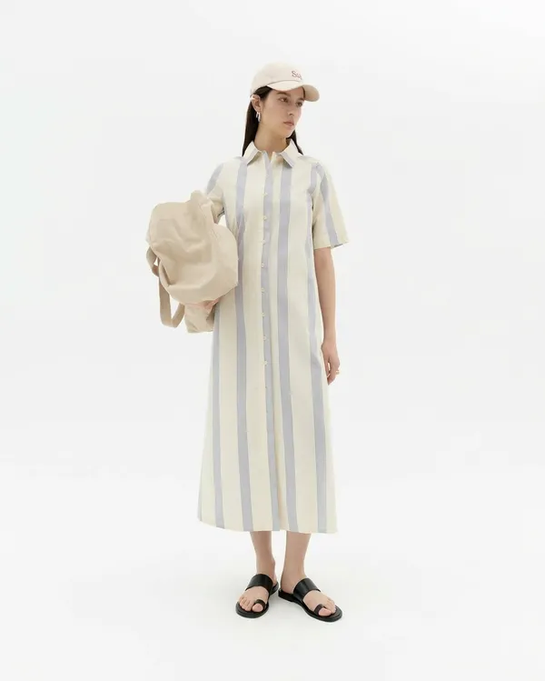 Robe chemise longue en coton biologique | "persian stripes gianna dress - ecru", Thinking Mu