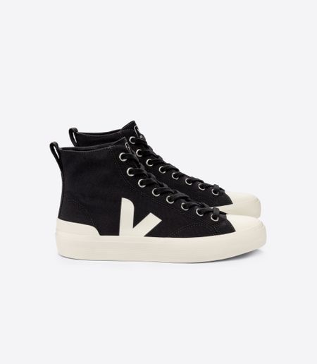 Baskets montantes en coton bio | noir "wata ii canvas black pierre" - Veja