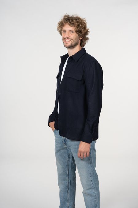 Surchemise bleu marine en laine recyclée - sten wool solid navy, Nudie Jeans, photo 4
