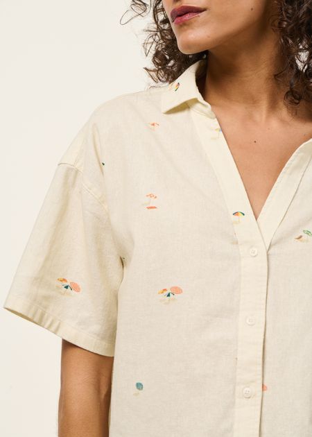 Blouse en lin et coton bio | écru "beach please cropped blouse ecru" - Brava Fabrics