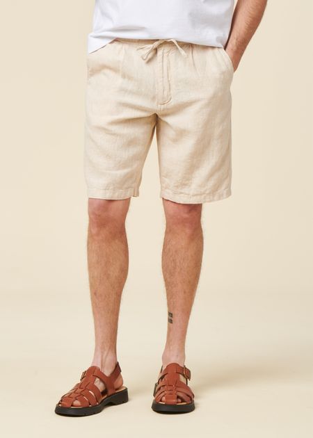 Short en lin bio | écru fig loose linen shorts light feather gray - Knowledge Cotton Apparel