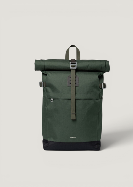 Sac à dos 23l en matière recyclée | vert "icon rolltop backpack m - dawn green with dark brown leather"