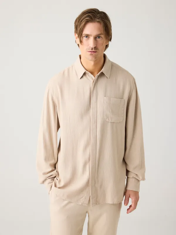 Chemise en ecovero et lin bio | beige "Linen-mix shirt - light feather gray", Knowledge Cotton Apparel