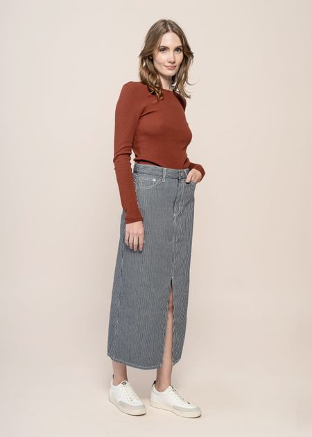 Jupe denim en coton bio | rayée "anna hickory striped skirt blue/offwhite"