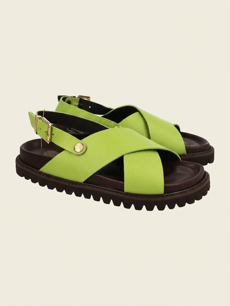 Sandalen aus zertifiziertem Leder | Grün "melen embossed leather lime", Genuins, Foto 2