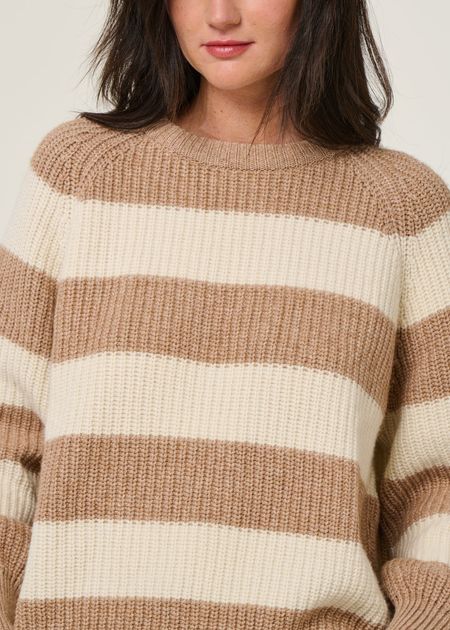 Gestreifter Pullover aus Wolle und Bio-Baumwolle | Beige "kaagi stripes - camel melange", Armedangels, Foto 2