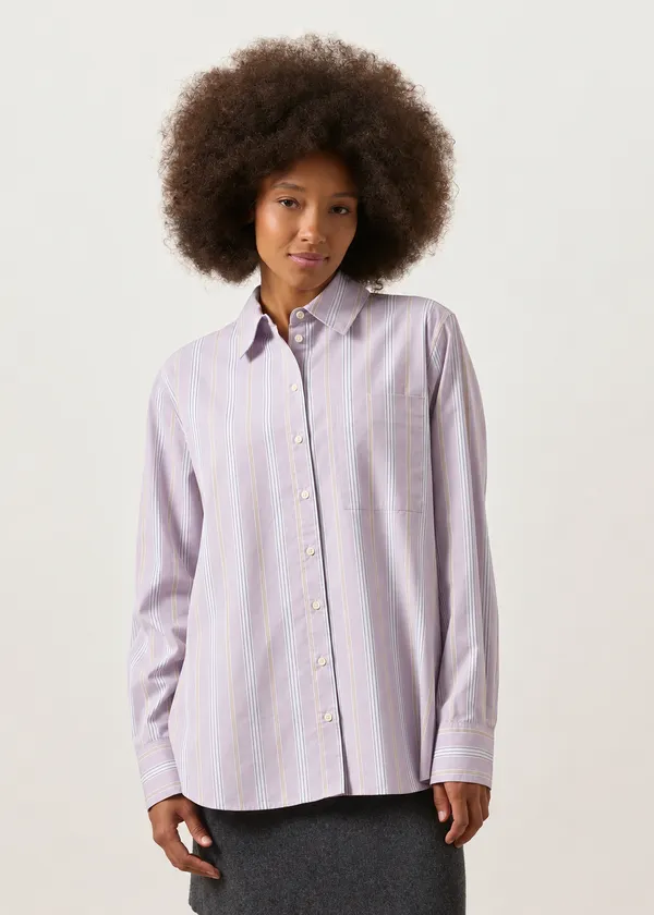 Chemise ample en coton bio | rayée "Stripe loose shirt blouse | moonlit lilac-sandstone", Armedangels